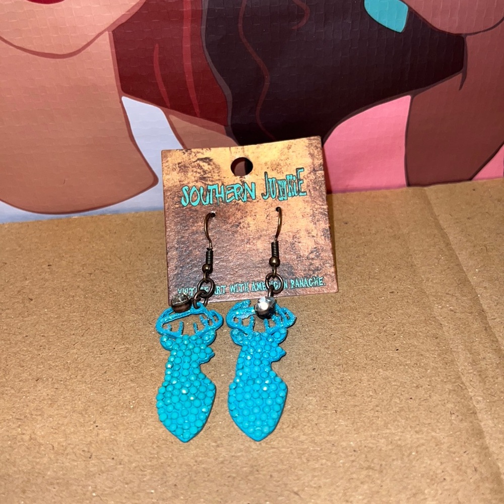 Southern Junkie Turquoise Sparkly Deer Earrings
